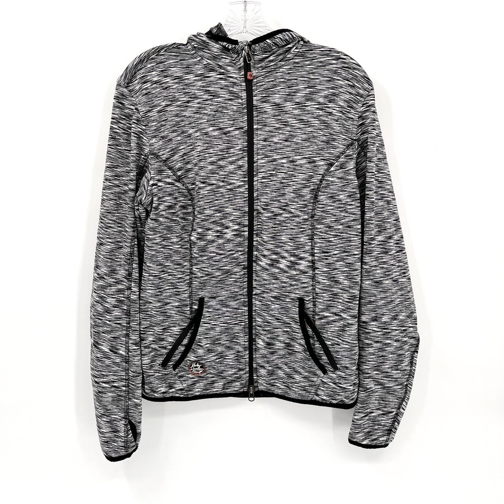 HARLEY DAVIDSON Womens M Black/White Space Dye Full-Zip Fleece-Lined Hoodie Logo